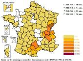 Le patronyme Tournier en France de 1916 � 1939 (agrandissement 76 Ko)